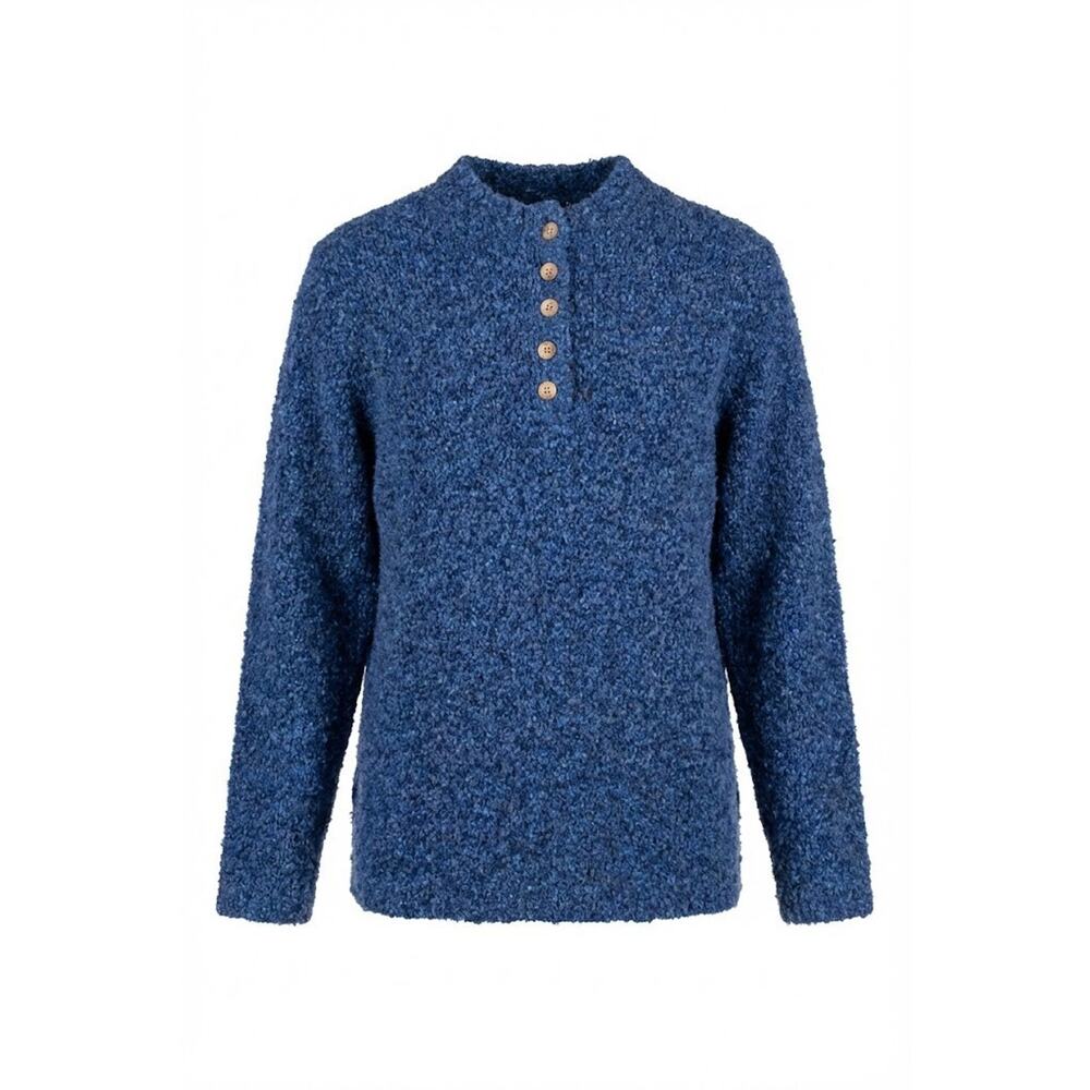 Appleseed's Blue Henley Sweater Women's Large L Textured Knit Button Front